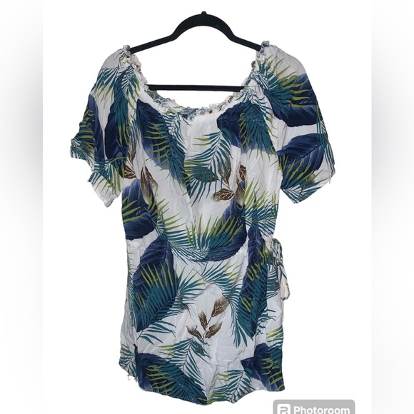 Blue island tropical print lightweight mini tassel‎ dress/coverup size large - Picture 1 of 7